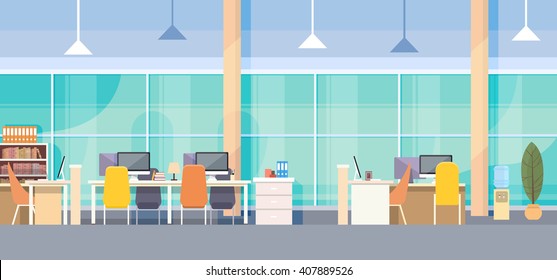 Modern Office Interior Workplace Desk Flat Vector Illustration