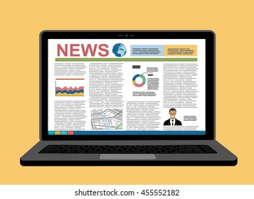 Modern office laptop with business news