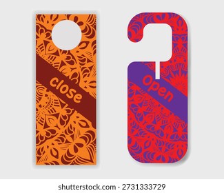 Señal moderna de la puerta abierta de la oficina con el fondo ornamental elegante