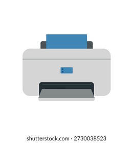 Modern office printer with paper tray and document output flat vector icon
