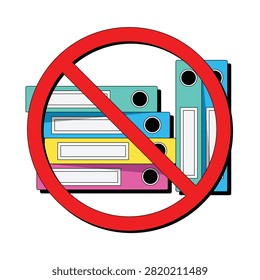 Modern Office Solution Icon Prohibiting Excessive Paperwork and Physical Filing Systems for Digital Efficiency