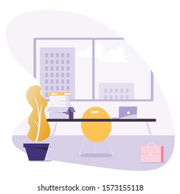 Modern Office Space With Glass Walls Vector illustrations. Flat style