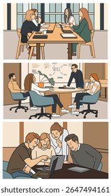 Modernes Office Teamwork und Collaboration Scene Set Vector