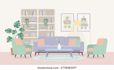 Modern office waiting area with sofas and large windows