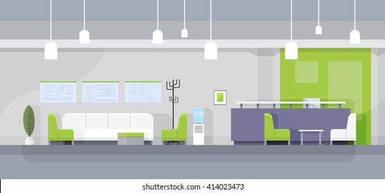 Modern Office Waiting Room Interior Flat Design Vector Illustration