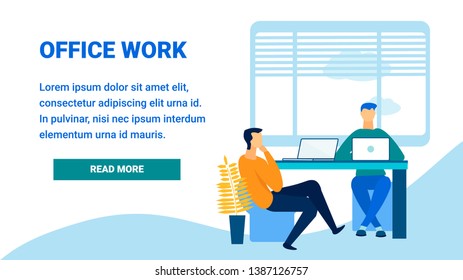 Modern Office Work Flat Landing Page Template. Human Resources Department Webpage Layout. Male Applicant at HR Specialist Interview. Coworking Center Visitors Working at Laptops. Futuristic Workspace