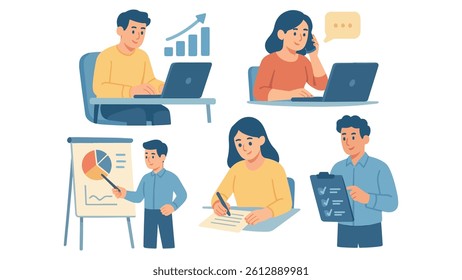 Modern Office Work Scene with Business Team and Employees – Corporate Professionals Collaborating, Communicating, and Working Together in Workplace