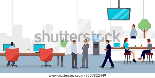 Modern Office Workers Horizontal Vector Illustration Stock Vector ...