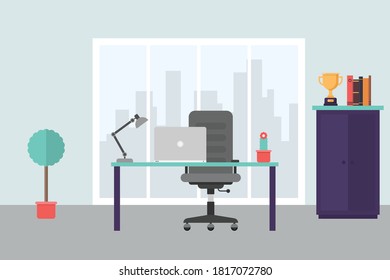 Modern office workplace in flat style