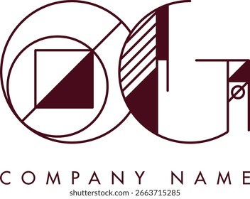Logotipo OG moderno com um monograma dentro de um quadro circular em estilo minimalista, ideal para a marca. O design mostra formas abstratas com linhas limpas, enfatizando elegância e profissionalismo.