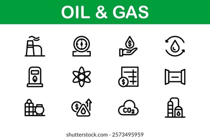 Modern Oil and Gas Icon Set. Minimalist, Professional Energy and Industry Illustrations for Petroleum, Refineries, and Exploration Projects.