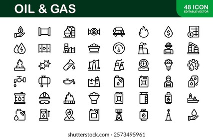 Modern Oil and Gas Icon Set. Minimalist, Professional Energy and Industry Illustrations for Petroleum, Refineries, and Exploration Projects.