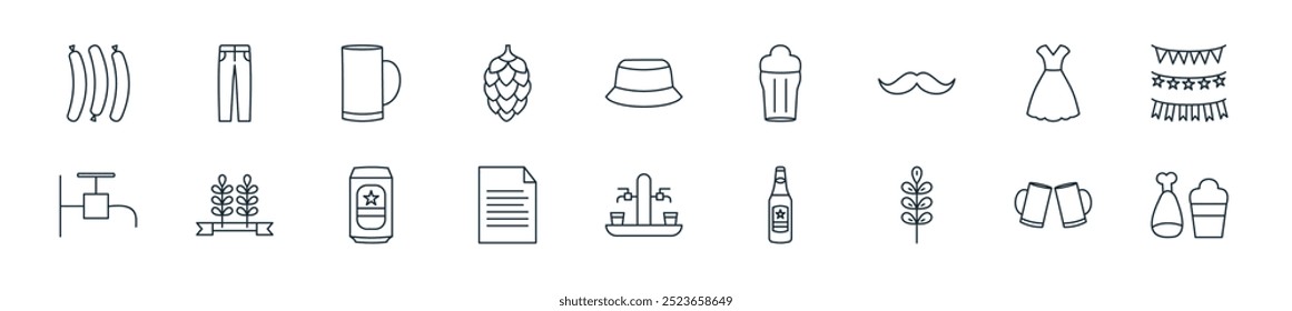 modernes Oktoberfest Icon Pack. perfekt für lineare ui-Designs mit Vektorbier, Bier, Gerste, Bier, Wasserhahn, Blatt, Dose und mehr Symbolen für mobile und Web-Apps.