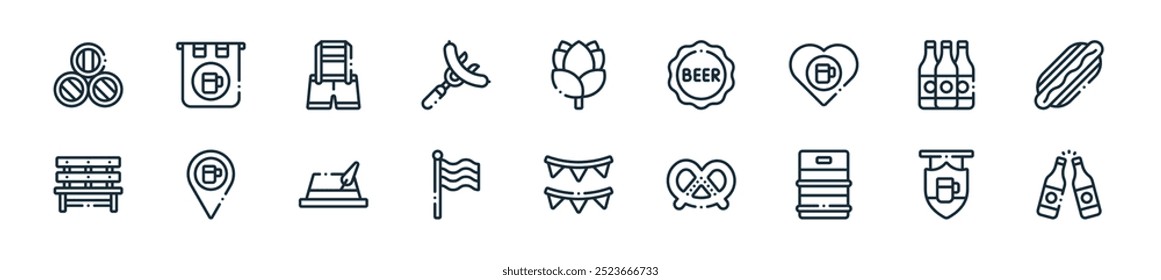 Icono moderno de Oktoberfest. perfecto para diseños de IU lineales con tostadas de Vector, barril, pretzel, banderín, Alemania, sombrero y más iconos para App móviles y de Web.