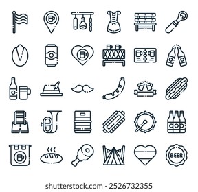 modernes Oktoberfest Icon Pack. perfekt für lineare ui Designs mit Vektorbiermütze, Deutschland, Zelt, Schinken, Brot und mehr Icons.