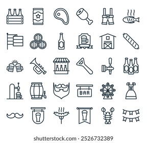 modernes Oktoberfest Icon Pack. perfekt für lineare ui Designs mit Vektorgrafik, Hummer, Pub, Wurst, Bar und mehr Icons.