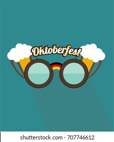 Modern oktoberfest logo design with beer mugs glasses. Vector poster design. Vector illustration on the turquoise background. Eps 10   