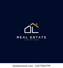 modern OL letter real estate logo in linear style with simple roof building in blue