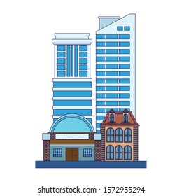 modern and old buildings icon over white background, vector illustration