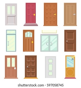 Modern Old Doors Icon Set House Flat Design Isolated Vector Illustration