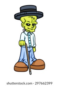 Modern Old Gentleman Wear Hat - Cartoon Character Vector
