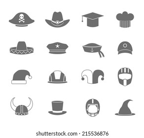 Modern and old hat and caps black and white icons set isolated vector illustration