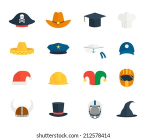 Modern and old hat and caps icons set isolated vector illustration