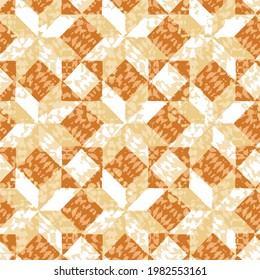 Baldosas modernas de mosaico antiguo con motivos, Patrón interminable tribal marrón. Detalle de las baldosas tradicionales de la fachada de la antigua casa. Baldosas decorativas.adorno floral sobre fondo naranja.