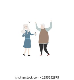 Modern old people and senior couples set. Stylish elderly man and woman in fashion casual clothing. Happy aged person in fashionable outfit. Flat vector illustration isolated on white background
