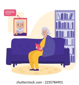 Modern old people using internet, mobile phones, technology. Senior  women, granny with smartphone, laptops. Elderly generation online. Flat graphic vector illustration isolated on white background