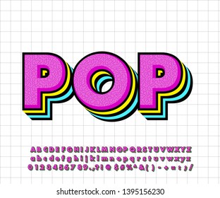 Modern old pop art font effect, colorful pop art sticker alphabet, pop art font