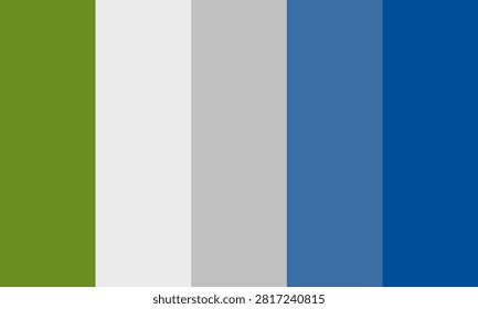 Modern olive drab, white and blue color palette background with vertical swatches.