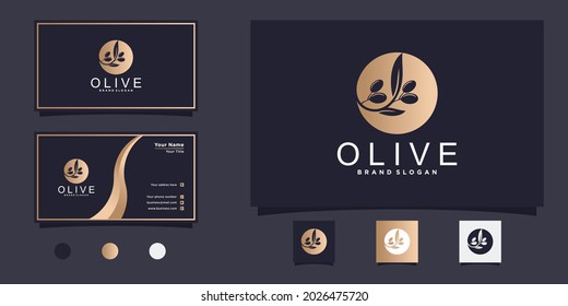 Modern olive oil logo design and gold gradient concept   business card design Premium vektor