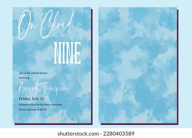 Modern On Cloud Nine 9 Sky Blue Bridal Shower Invitation