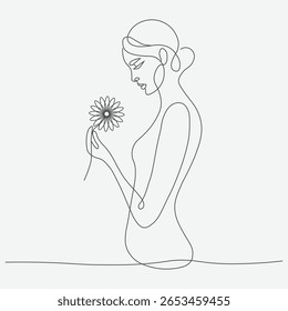 Modern One Line Art of a Woman Admiring a Flower – Minimalist Style