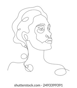 Modern one line woman portrait, side pose, vector illustration design. Continuous single line drawing. Minimalist simple style for decor, print, painting