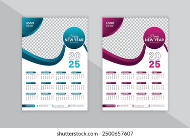 Moderna Plantilla de diseño de calendario de pared de una página 2025.