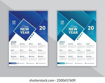Modern one page wall calendar design template 2025.