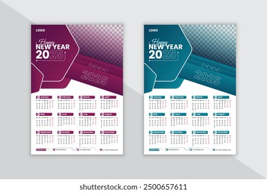 Modern one page wall calendar design template 2025.