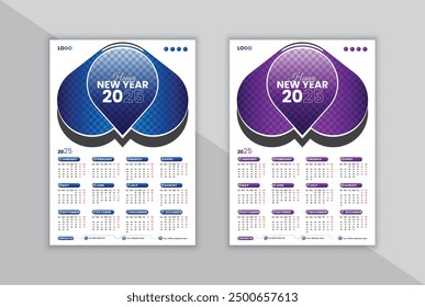 Moderna Plantilla de diseño de calendario de pared de una página 2025.