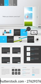 Modern One Page Website Template Can be use Responsive Website on Touchscreen Devices. With open door to Dreamland Vector illustration.