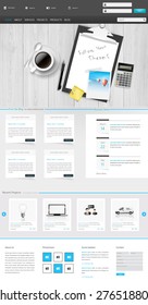 Modern One Page Website Template with Photorealistic Vector Objects. Workplace Still Life. Can be use Responsive Website on Touchscreen Devices. 