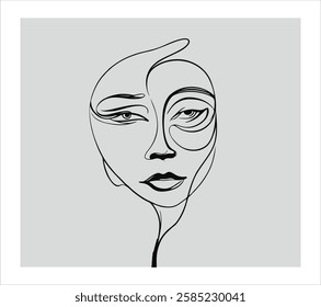Modern One-Line Face Drawing Abstract Minimalist Art