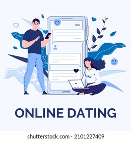 Modern Online Communication. Happy people are typing on the phone, sending emoticons and likes. Vector illustration.
