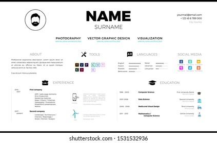 Modern online CV example design, resume vector template minimalistic creative style