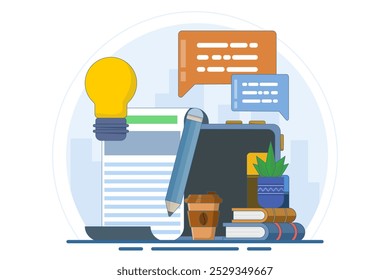 Modern online education concept for website banner. e-learning, internet courses, applied learning, university studies, classroom, tutorials, library on computer. flat illustration.