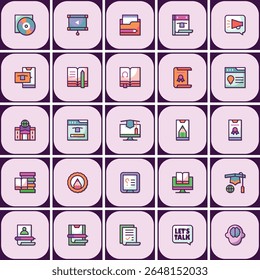 Modernos ícones de educação on-line, aprendizagem, e-learning, estudo, recursos digitais e habilidade