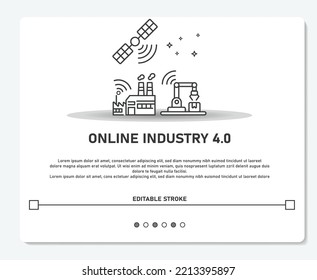 Modern Online Industry 4.0 With Satelite Factory and Machine Logo Simple Vector Editable Stroke