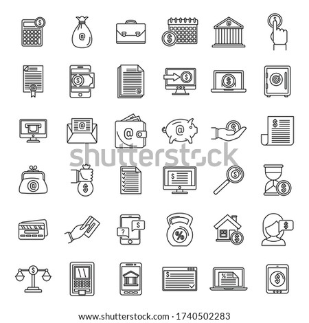 Modern online loan icons set. Outline set of modern online loan vector icons for web design isolated on white background