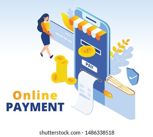 Modern online payment concept isometric vector design.